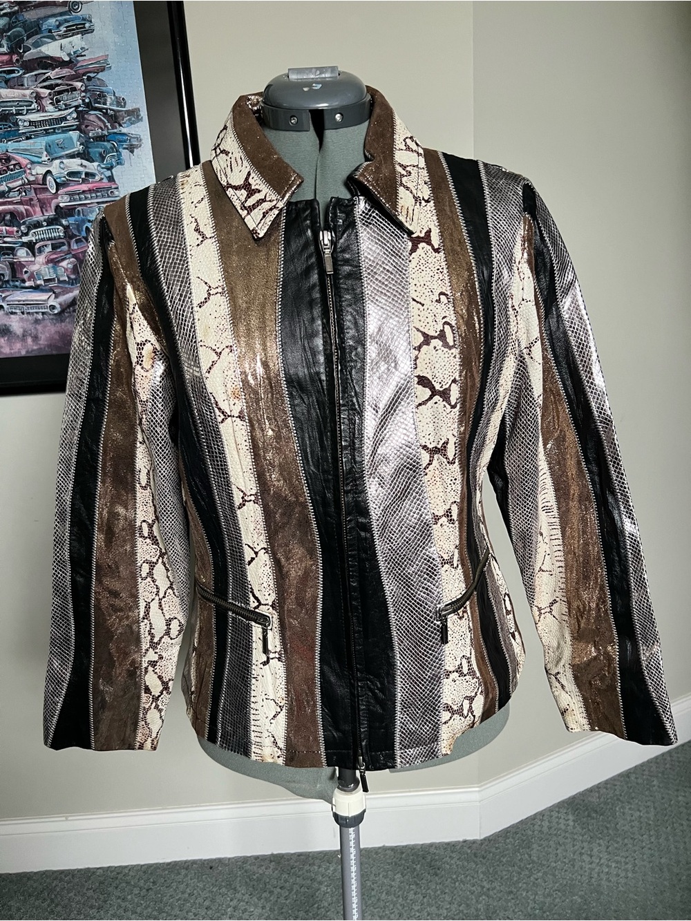 Berek M Leather Jacket coat Metallic Snake skin Zip